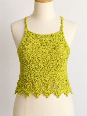 Crochet Floral Lace Crop Tank Top Boho Festival Swim Cover Summer Beach Yellow